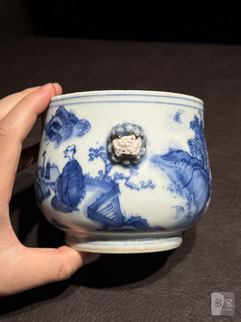 明崇祯 青花罗汉图狮耳炉 - 图10